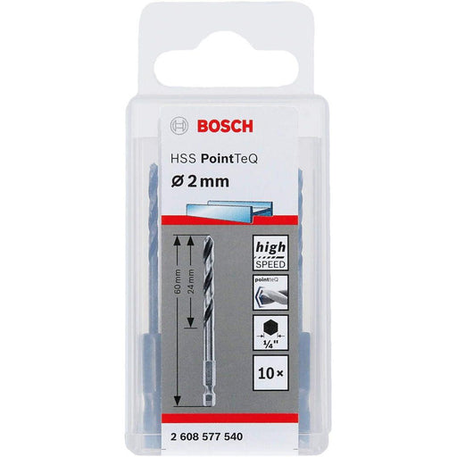 Bosch HSS spiralna burgija PointTeQ 2,0 mm sa šestougaonim HEX prihvatom pakovanje od 10 komada - 2608577540