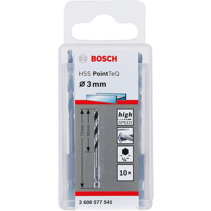 Bosch HSS spiralna burgija PointTeQ 3,0 mm sa šestougaonim HEX prihvatom pakovanje od 10 komada - 2608577541