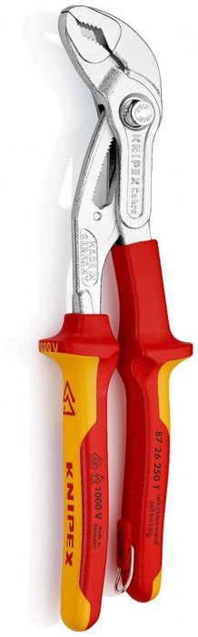 Knipex papagaj - 1000V VDE izolovana cevna klešta 250mm COBRA 2" sa dodatkom za kačenje - hromirana (87 26 250 T)