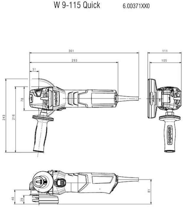 Ugaona brusilica Metabo W 9-115 Quick; Marathon Motor 900W; 115mm (600371000)-SBT Alati Beograd